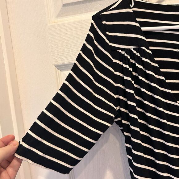 H&M Black White Striped Wrap Dress Viscose Short Sleeve Stripes Women’s Size 14 - Picture 2 of 8